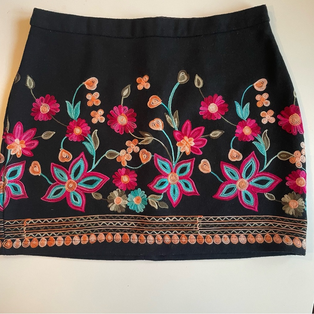 Hayden Black Mini Skirt with Pink & Teal Floral Embroidery